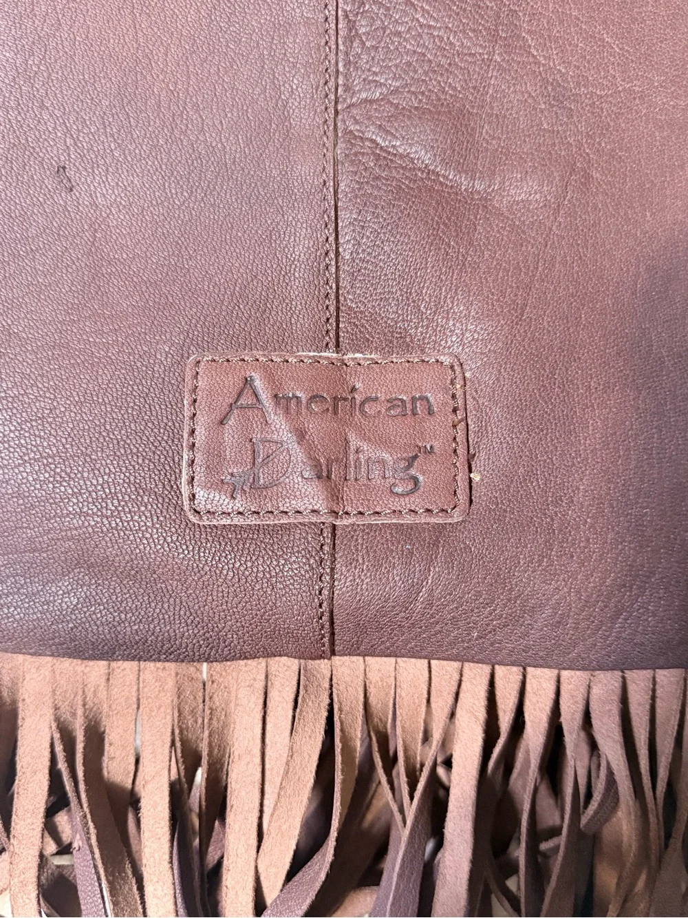 American Darling White Haircalf Crossbody with Brown Hand-Tooled Leather Fringe
